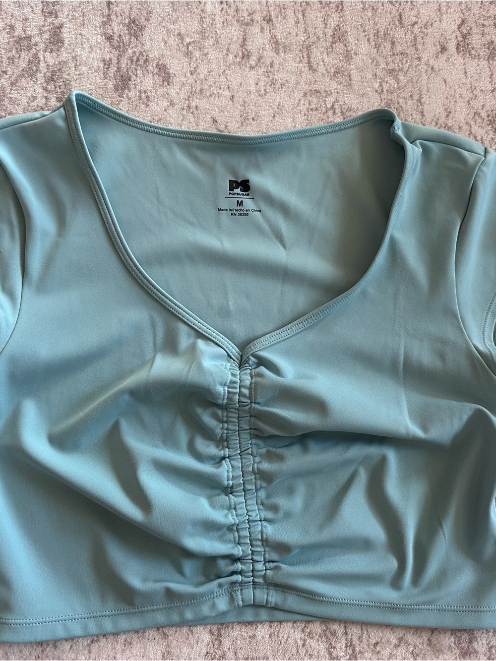 POPSUGAR Light Blue Ruched Front Crop Top